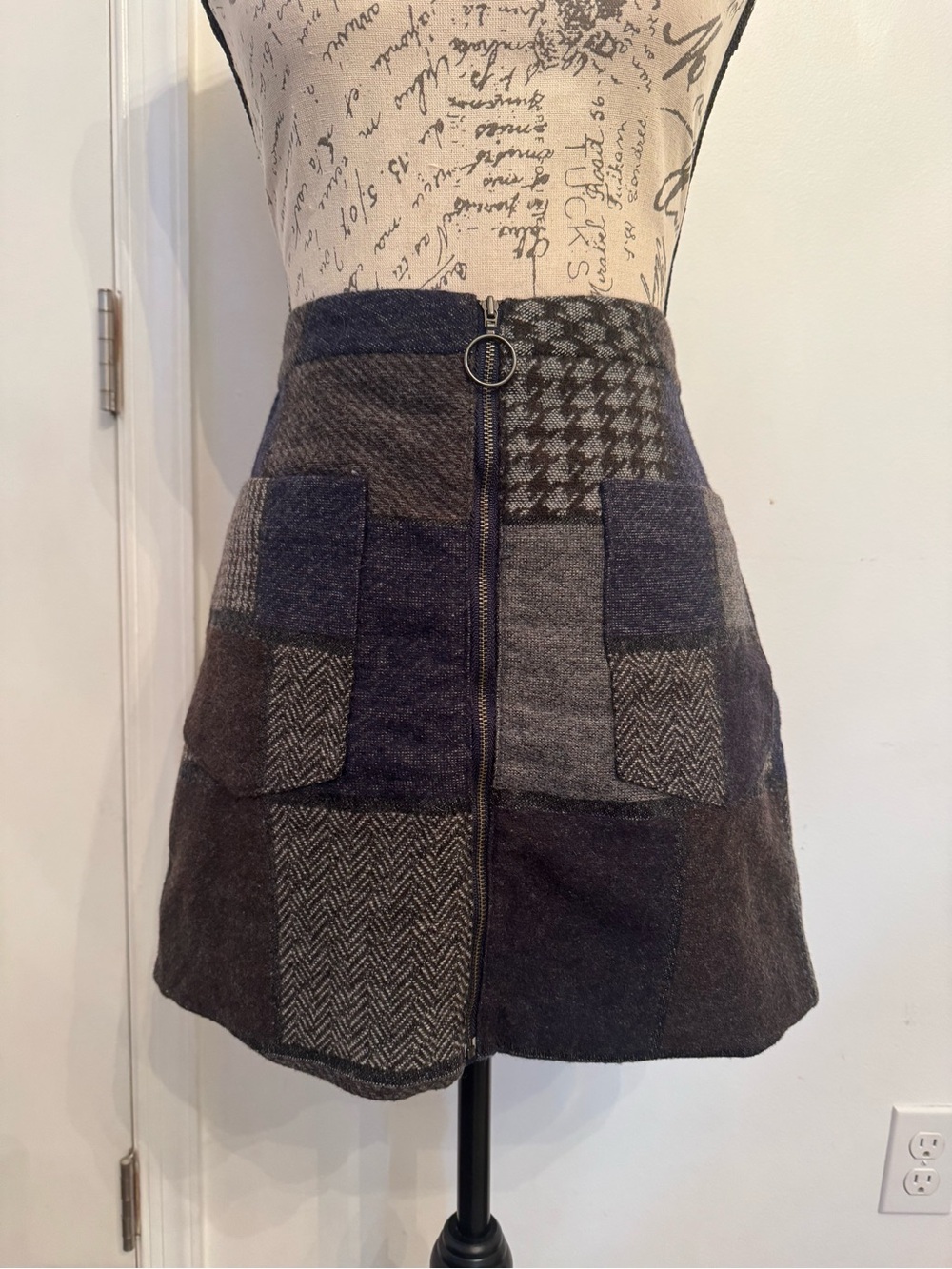 BCBG Patchwork Mini Skirt with Front Zip